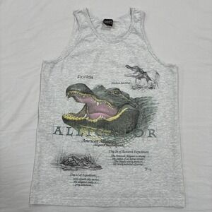 Vintage‎ Florida Alligator Nature Tank Top Men's Medium Gray Sherry's Best 90s